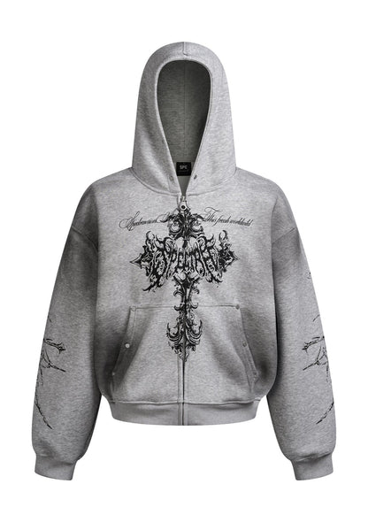 Gothic Cross Print Hoodie - Rick Circus