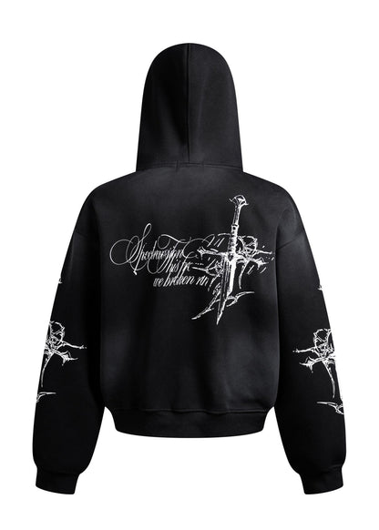 Gothic Cross Print Hoodie - Rick Circus