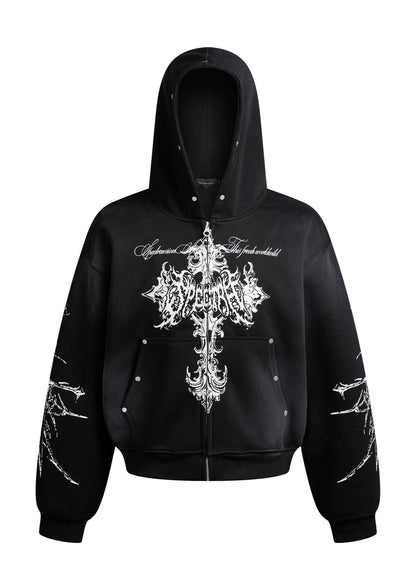 Gothic Cross Print Hoodie - Rick Circus