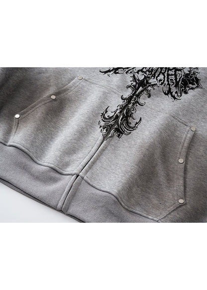 Gothic Cross Print Hoodie - Rick Circus