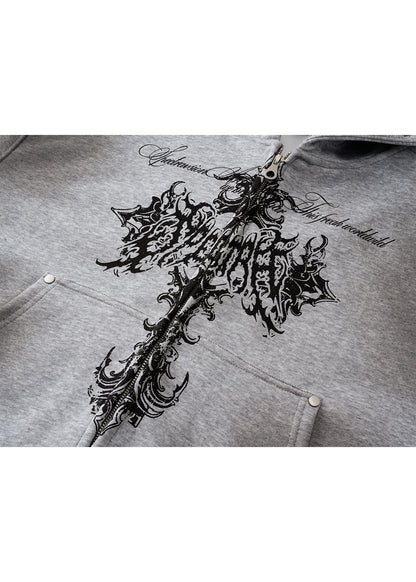 Gothic Cross Print Hoodie - Rick Circus