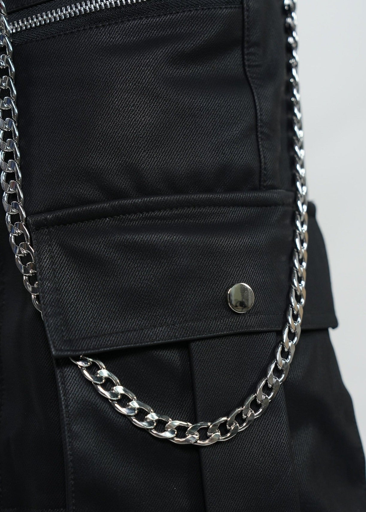 Gothic Dark Coated Multi - Pocket Wide Leg Cargo Pants - Rick Circus