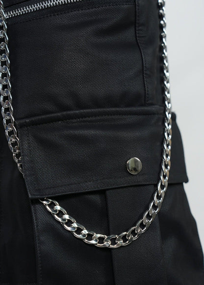 Gothic Dark Coated Multi - Pocket Wide Leg Cargo Pants - Rick Circus