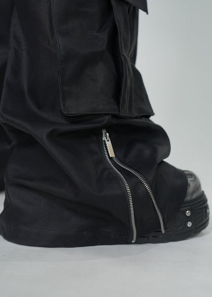 Gothic Dark Coated Multi - Pocket Wide Leg Cargo Pants - Rick Circus