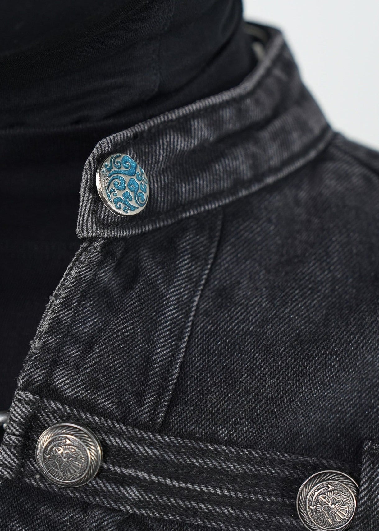 Gothic Military Cropped Knight Style Denim Jacket - Rick Circus