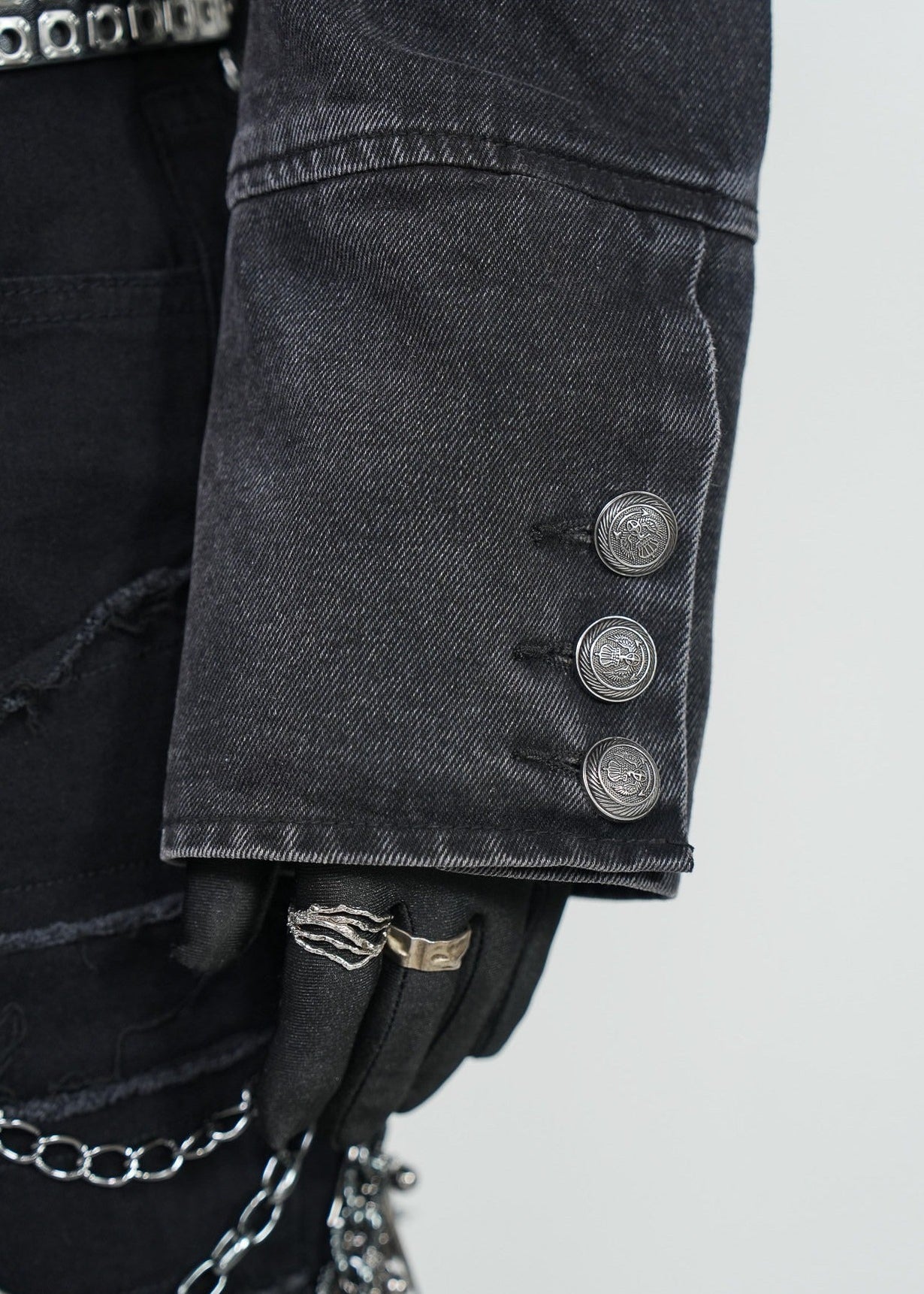 Gothic Military Cropped Knight Style Denim Jacket - Rick Circus