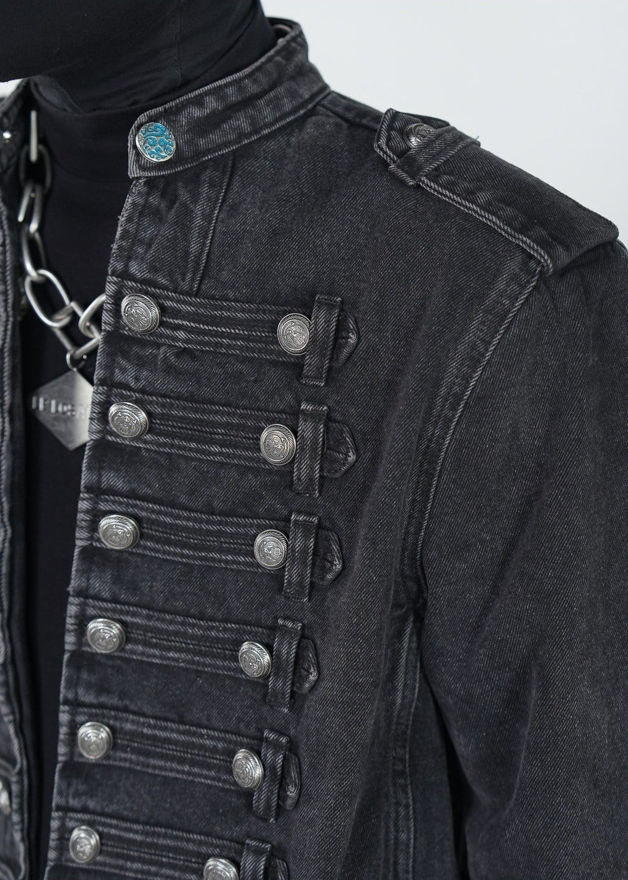 Gothic Military Cropped Knight Style Denim Jacket - Rick Circus