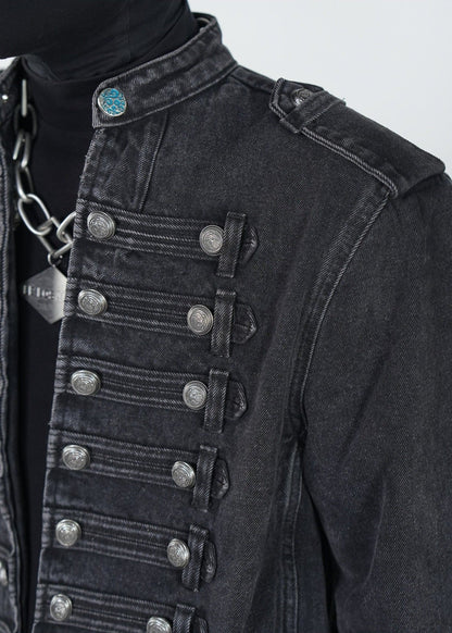 Gothic Military Cropped Knight Style Denim Jacket - Rick Circus