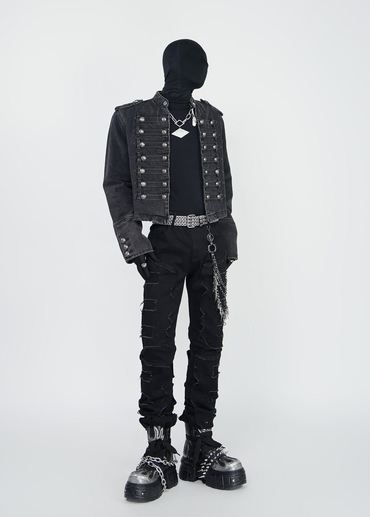 Gothic Military Cropped Knight Style Denim Jacket - Rick Circus
