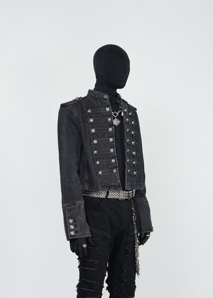 Gothic Military Cropped Knight Style Denim Jacket - Rick Circus