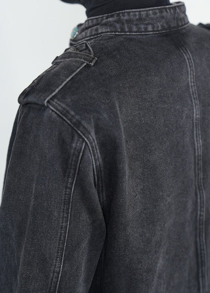 Gothic Military Cropped Knight Style Denim Jacket - Rick Circus