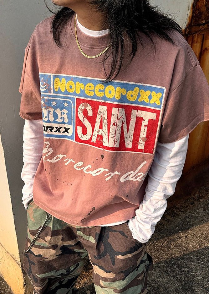 Graphic Washed Paint - Splatter Letter Print T-Shirt - Rick Circus