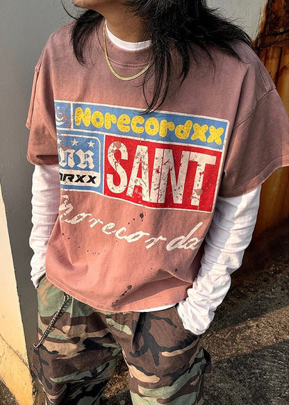 Graphic Washed Paint - Splatter Letter Print T-Shirt - Rick Circus