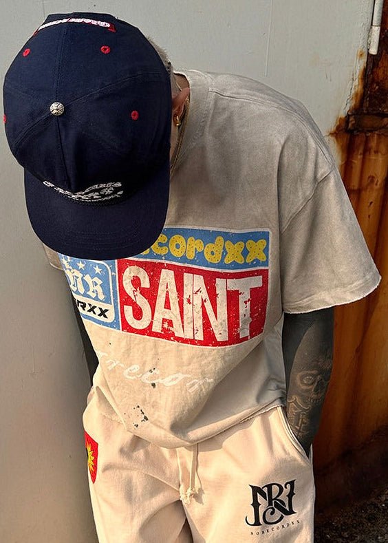 Graphic Washed Paint - Splatter Letter Print T-Shirt - Rick Circus
