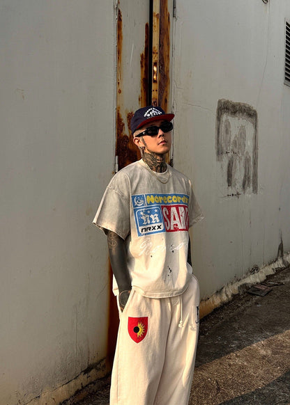 Graphic Washed Paint - Splatter Letter Print T-Shirt - Rick Circus