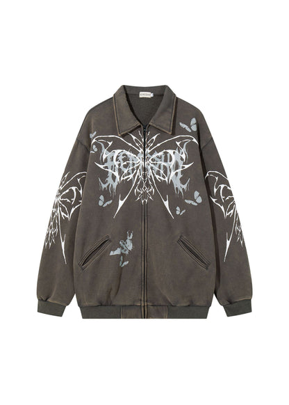 Graphic Zip - Up Washed Jacket - Rick Circus