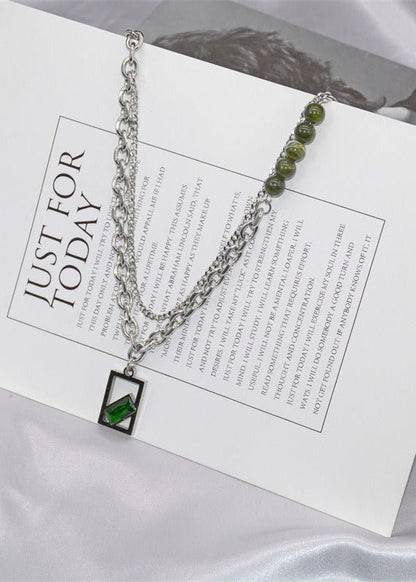 Green Stone Pendant Stainless Steel Necklace - Rick Circus