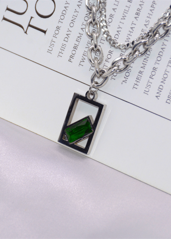 Green Stone Pendant Stainless Steel Necklace - Rick Circus