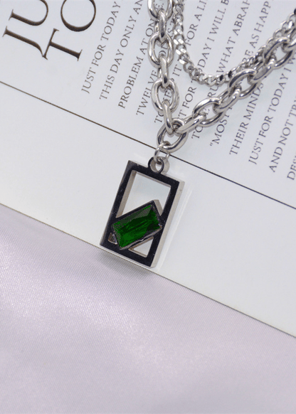 Green Stone Pendant Stainless Steel Necklace - Rick Circus