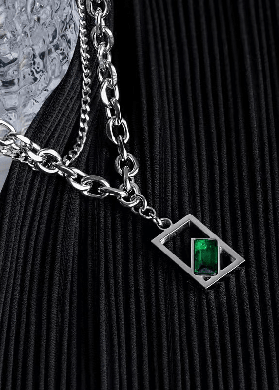 Green Stone Pendant Stainless Steel Necklace - Rick Circus