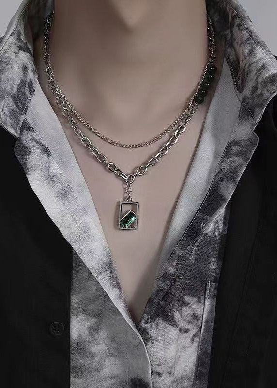 Green Stone Pendant Stainless Steel Necklace - Rick Circus