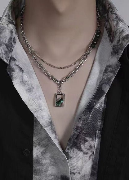 Green Stone Pendant Stainless Steel Necklace - Rick Circus