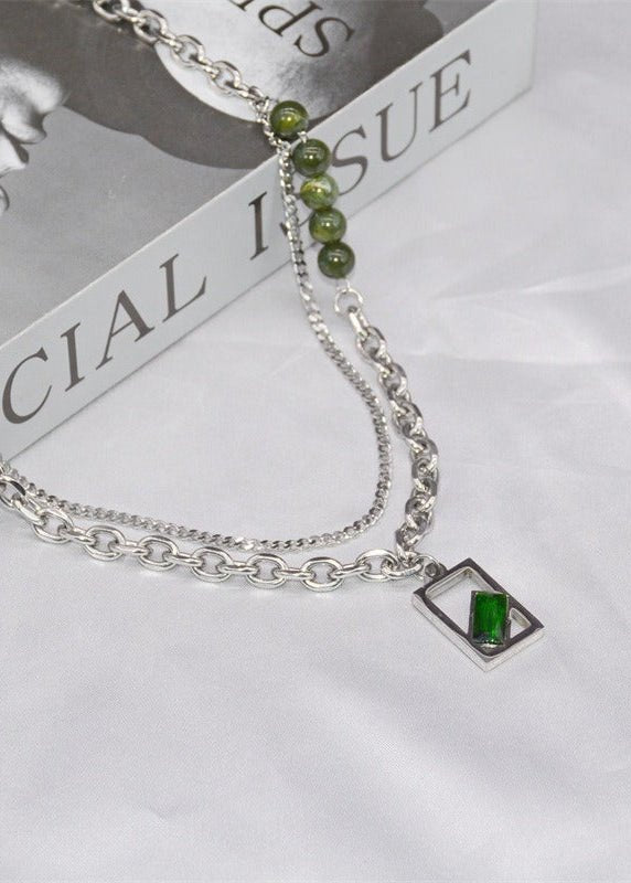 Green Stone Pendant Stainless Steel Necklace - Rick Circus