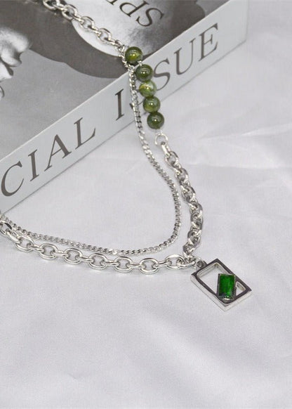 Green Stone Pendant Stainless Steel Necklace - Rick Circus