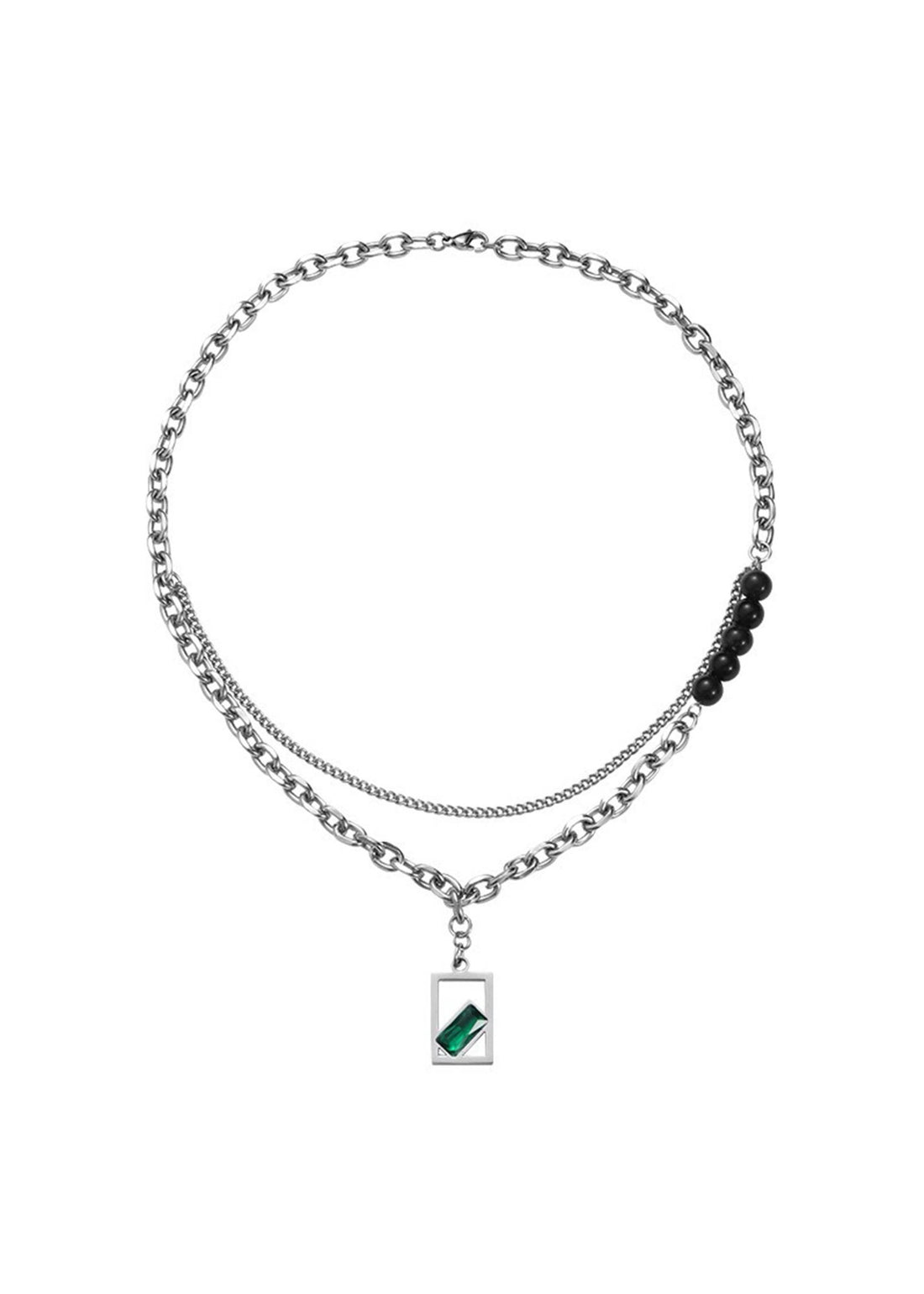 Green Stone Pendant Stainless Steel Necklace - Rick Circus