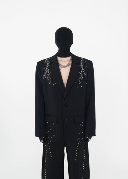 Heavy Studded Padded Shoulder Blazer - Rick Circus