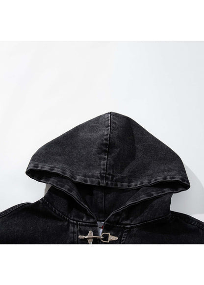 Heavyweight Washed Denim Hoodie Jacket - Rick Circus