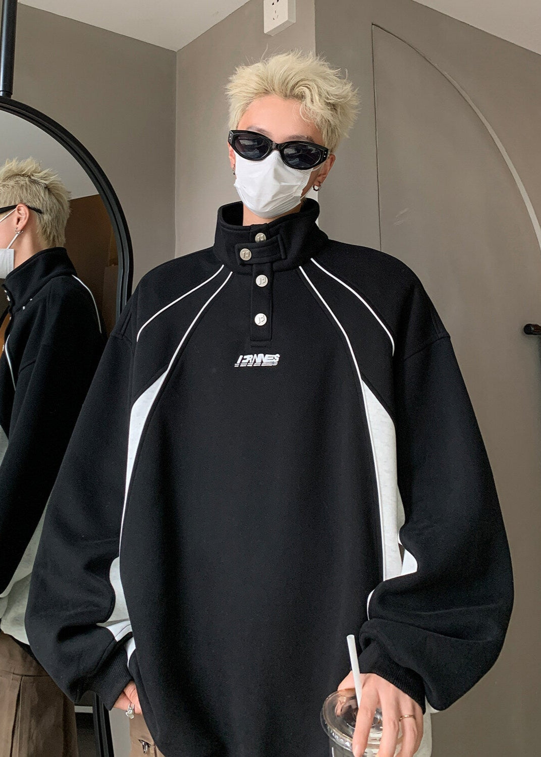 High - Collar Contrast Panel Sweatshirt - Rick Circus