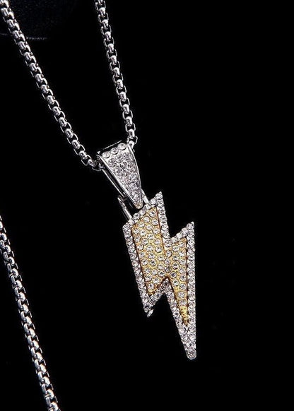 Iced Out Lightning Bolt Pendant Necklace - Rick Circus