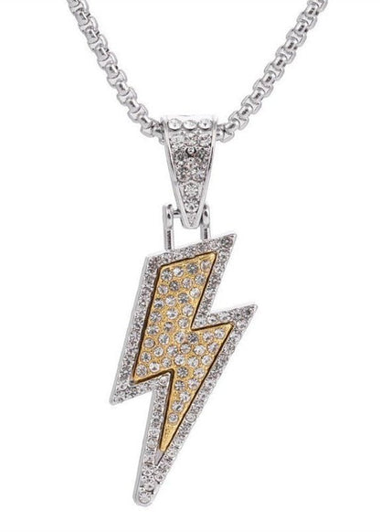 Iced Out Lightning Bolt Pendant Necklace - Rick Circus