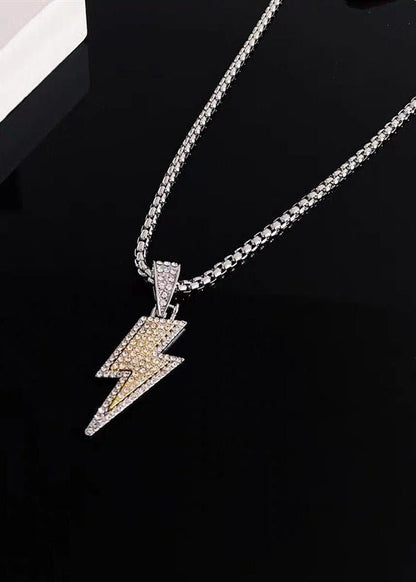 Iced Out Lightning Bolt Pendant Necklace - Rick Circus