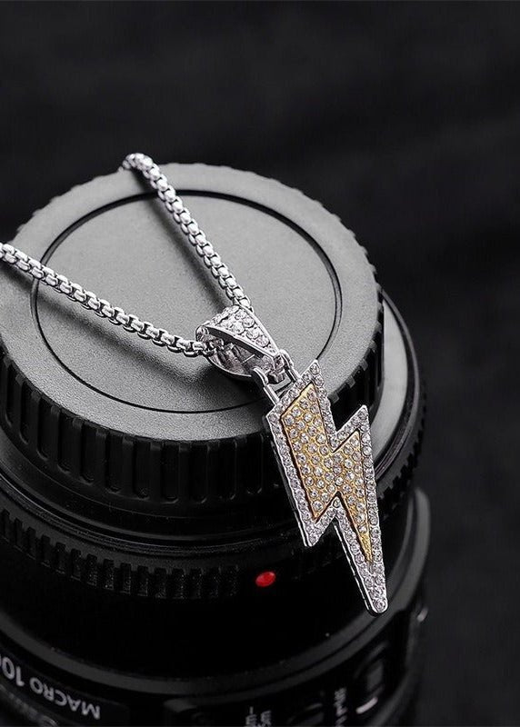 Iced Out Lightning Bolt Pendant Necklace - Rick Circus