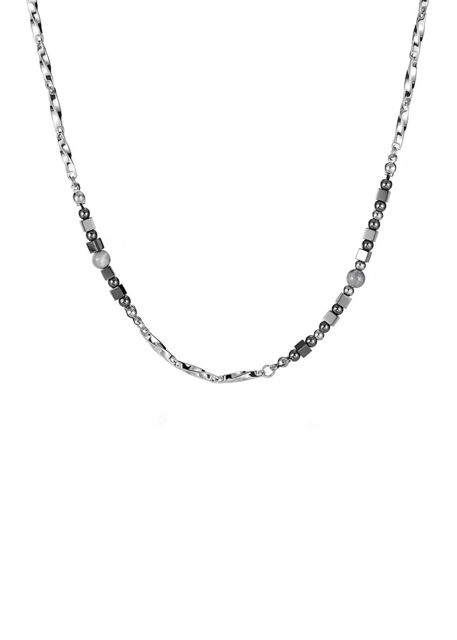 Irregular Stainless Steel &amp; Black Onyx Beaded Necklace - Rick Circus