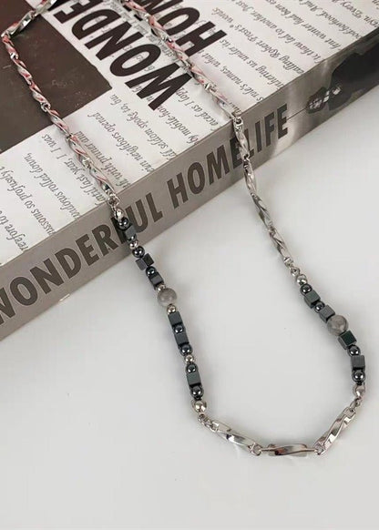 Irregular Stainless Steel &amp; Black Onyx Beaded Necklace - Rick Circus