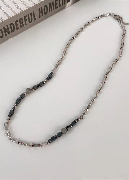Irregular Stainless Steel &amp; Black Onyx Beaded Necklace - Rick Circus