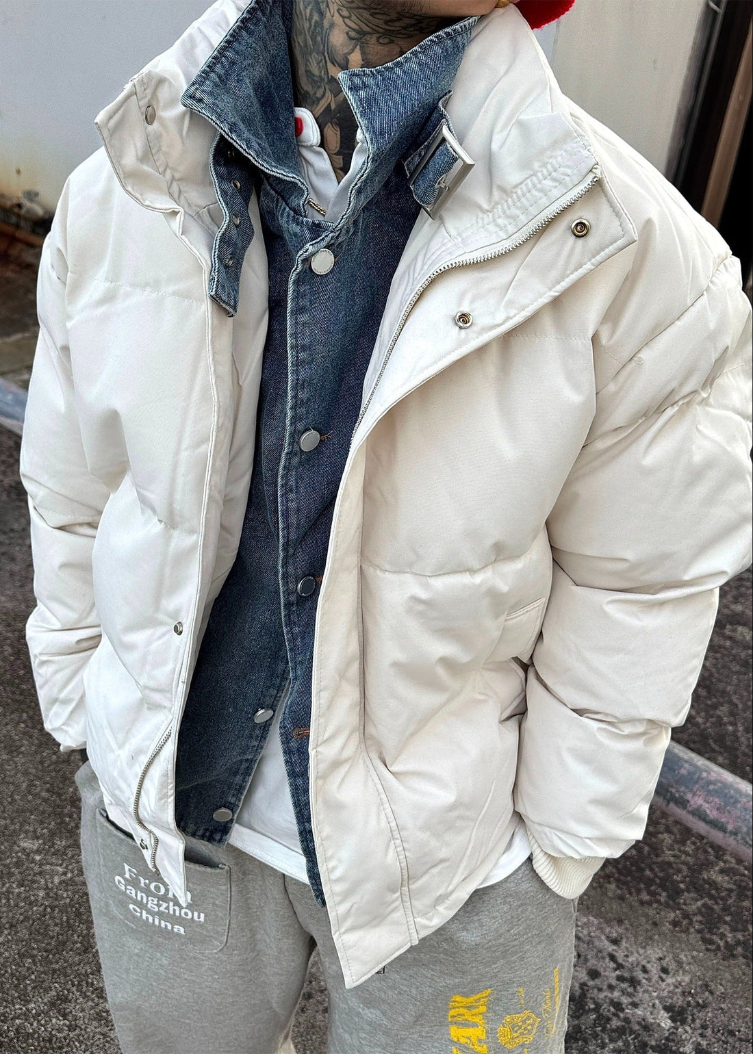 Layered Denim Patchwork Puffer Jacket - Rick Circus