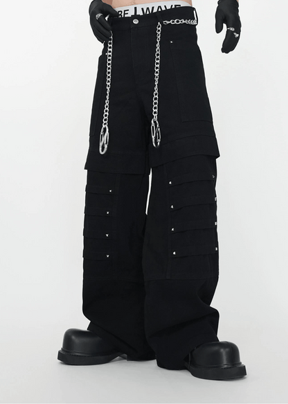 Layered Punk Wide - Leg Cargo Pants - Rick Circus