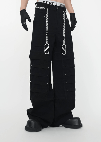 Layered Punk Wide - Leg Cargo Pants - Rick Circus