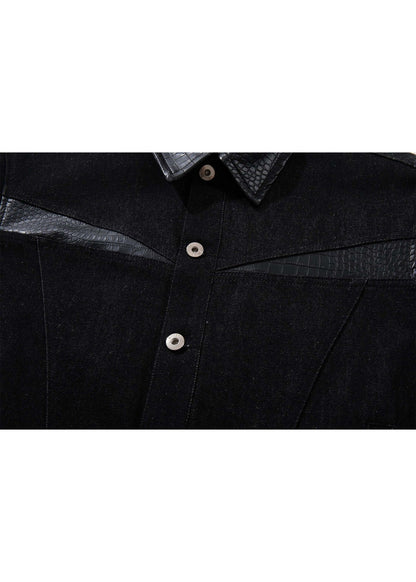 Leather Panel Denim Jacket - Rick Circus