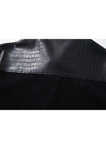Leather Panel Denim Jacket - Rick Circus