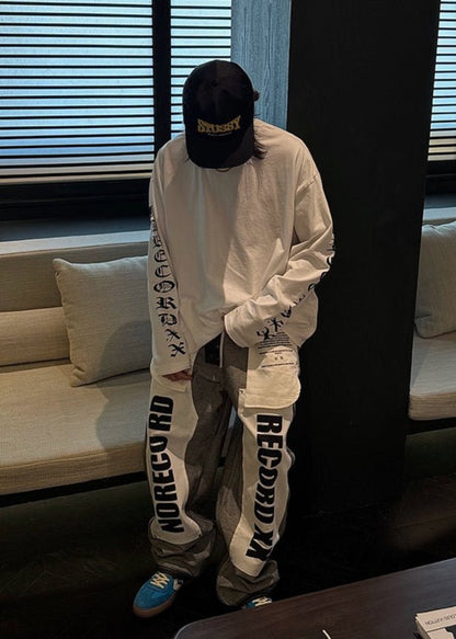Letter Print Long Sleeve T-Shirt - Rick Circus