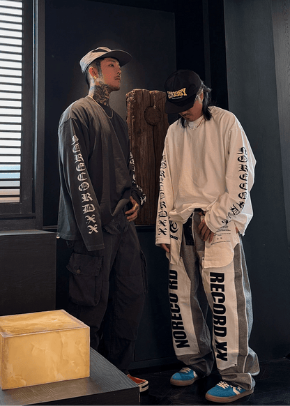 Letter Print Long Sleeve T-Shirt - Rick Circus