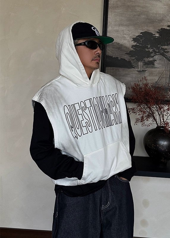 Letter Print Sleeveless Hoodie - Rick Circus