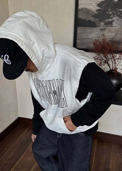Letter Print Sleeveless Hoodie - Rick Circus