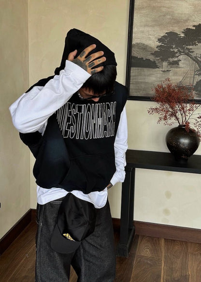 Letter Print Sleeveless Hoodie - Rick Circus