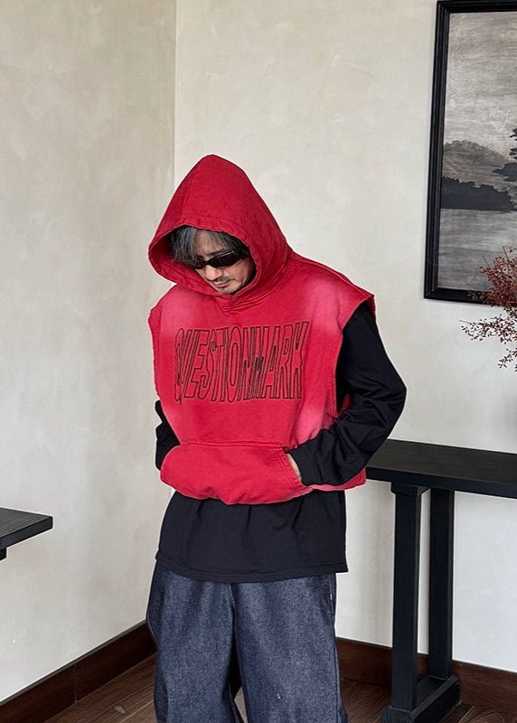Letter Print Sleeveless Hoodie - Rick Circus